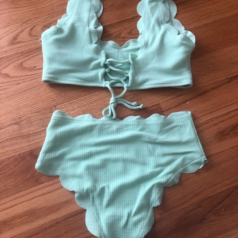 Scalloped High Waist Textured Bikini